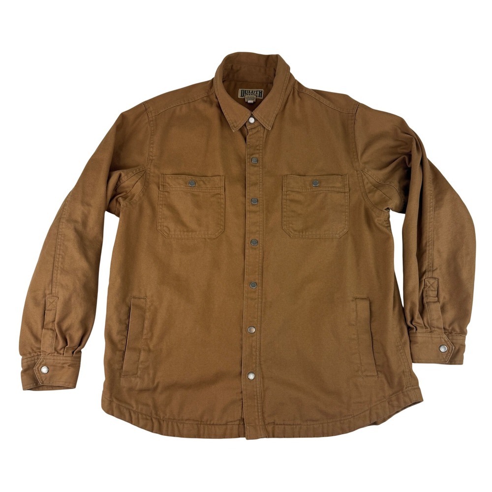 Duluth Trading Co Canvas Shirt Jacket Mens XL Brown Flannel Lined 92322